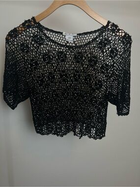 Vintage C&C Black Crochet Beaded Crop Top